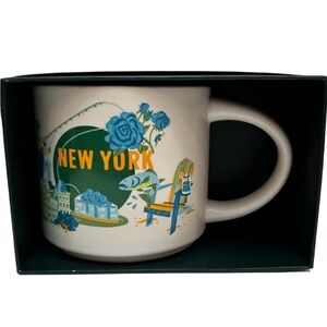 New York Themed Mug - Cream with Blue and Green Design